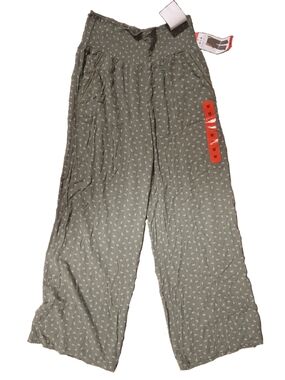 Olive Green Wide Leg Printed Lounge Pants